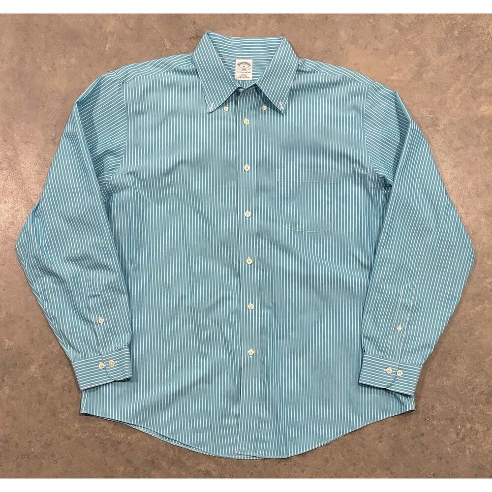 Brooks Brothers 346 Shirt Mens XL Cotton Button Down Casual Turquoise Stripes